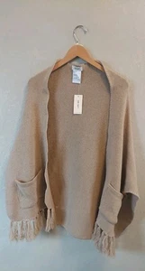 On 34th Beige Fringe Shawl W/ Pockets. One Size. Boho. New With Tag. MSRP 68.00 - Picture 1 of 10