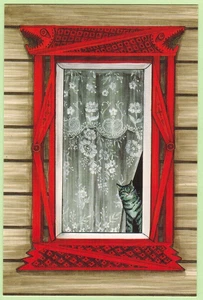 Tambov region CAT AT WINDOW CARVED MOULDINGS Russian postcard - Picture 1 of 2
