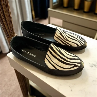 Franco Sarto Zilla Flats Shoes Zerbra Animal Print Women's 7.5 Black Loafers Mod - Image 1 of 4