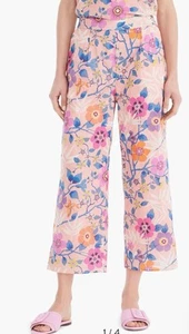 J.Crew Liberty Tana Lawn Wide-Leg Crop Pants Size 10 Tall Women’s Pink Floral - Picture 1 of 15