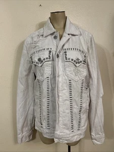 Chaqueta vaquera blanca Rock Revival para hombre talla pequeña con tachuelas abotonadas - Imagen 1 de 11