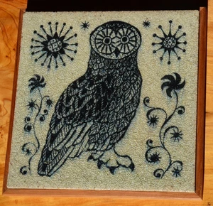Framed 1969 Konrad Galaaen Cobalt Blu Owl Floral Art Tile Porsgrund Scandinavian - Picture 1 of 4