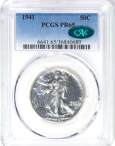 1941 50C Walking Liberty Half Dollar PCGS PR65 CAC - Blast White Coin - Picture 1 of 2