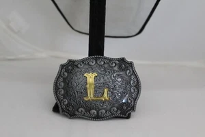 WMG L Initial Gold Tone Rodeo Western Fashion Unisex Cowboy Belt Buckle - Picture 1 of 2