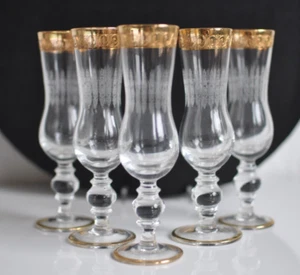 Murano Medici Grappagläser Schnapsgläser Goldrand graviert gemustert - Bild 1 von 7