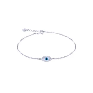 14K Massiv Weißgold CZ Böser Blick Armband Glück Charm Rolle Kette Glied Frauen - Bild 1 von 2