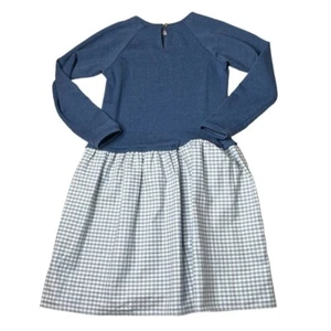 Bella Bliss Gingham Dress Girls Blue Long Sleeve Cotton Blend Stretch Size 12 - Picture 1 of 11