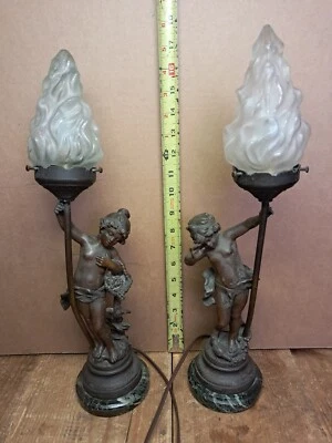 Antique AUGUST MOREAU Signed Torch Lamps Panier DE Fruits, LA SURPRIDR Paris - Image 1 of 4
