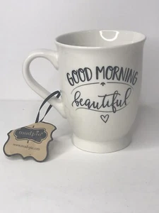 Mud Pie - Good Morning Beautiful - White Coffee Ceramic Cup Mug New With Tag - Picture 1 of 16