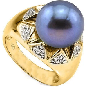 9,49 CTW ECHTER DIAMANT & SCHWARZE PERLE PLATIN ÜBER 0,925 STERLINGSILBER RING