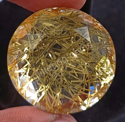75.70 Ct Round Golden Rutilated Quartz Certified Transparent Loose Gems M25 - Image 1 of 4