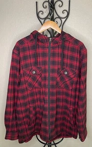 Field N' Forest Shacket rot kariert Hoodie XL Flanell Reißverschluss vorne Hemdjacke - Bild 1 von 12