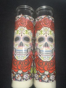 Día de los Muertos Calaveras de Azúcar 8 pulgadas Velas Devocionales Sin Perfume - NUEVO Juego de Dos - Imagen 1 de 6