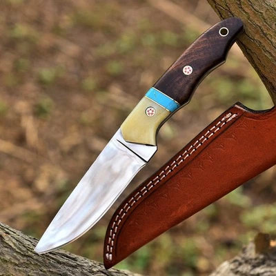 定制手工全唐D2钢刀片丛林工艺狩猎刀红木手柄 — 第 1/4 张图片