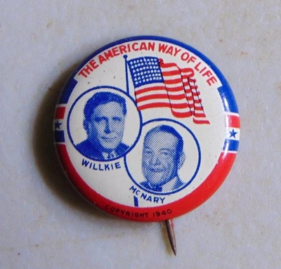 Wendell Willkie 1940 campaña pin botón político Foto 1 de 2