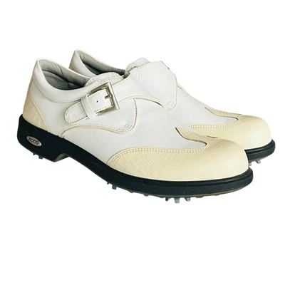 ECCO 白色皮革翼尖僧侣带软钉高尔夫鞋女式 8/39 舒适 — 第 1/4 张图片