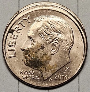 2014 P Roosevelt Dime ERROR - Broadstruck + OFF CENTER 10c High Grade - Picture 1 of 2