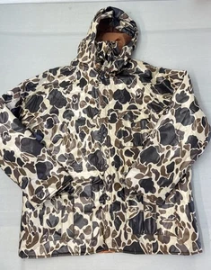 Vintage Duck Bay Frogskin Camo Hunting Jacket XL 70s/80s PVC Waterproof Quilted - Picture 1 of 15