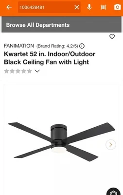 FANIMATIONKwartet 52 in. Indoor/Outdoor Black Ceiling Fan with Light - Image 1 of 3