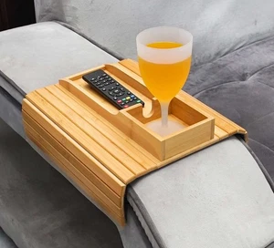 3 in 1 Bamboo Sofa Armrest Tray - Foldable Couch Arm Table with Cup Holder, S... - Picture 1 of 8