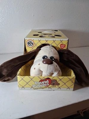 2019 Pound Puppy 18" White with Brown Ears and Spots Plush Dog In Box - Image 1 of 4
