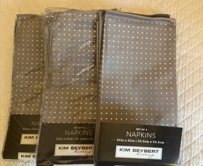 New KIM SEYBERT  (12) Cotton NAPKINS  Silver with Silver Polka Dots 21 X21 - Image 1 of 4