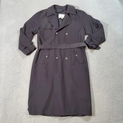 London Fog Trench Coat Mens 38R Black Double Breasted Belted Lined Rain Overcoat - Image 1 of 4