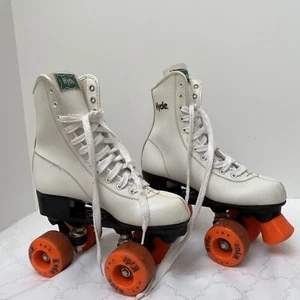 Vntg White Faux Leather Hyde Size 5 Roller Derby Skates 185 With Radical Wheels - Picture 1 of 12