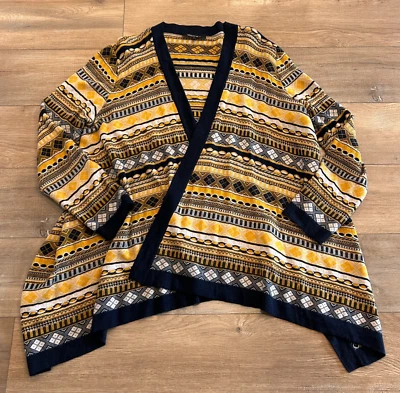 Lafayette 148 New York Open Front Asymmetrical Cardigan Women L Yellow Geometric - Image 1 of 4