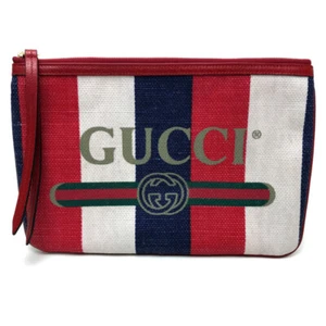 GUCCI 524788 Baia de la Silvi a rayas logotipo bolso de mano lona x cuero - Imagen 1 de 10