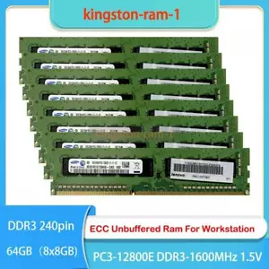 Samsung 64GB (8x8GB) PC3-12800E DDR3-1600MHz ECC UDIMM Ram 1.5V for Workstations - Picture 1 of 5