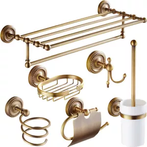 Bathroom Hardware Set Antique Brass 6-Pieces Set Bath Accessorys Rack Holder kit - Picture 1 of 8