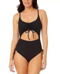 Salt + Cove Women's Black Olive Ruched One-Piece Swimsuit Size M - Picture 1 of 1