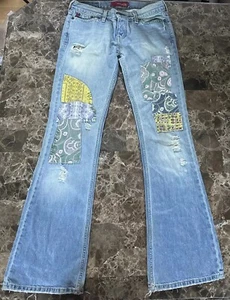 y2k ultra low rise bellbottom flare denim jeans Grunge Bratz Disco 70s Sz XS/S ! - Picture 1 of 21
