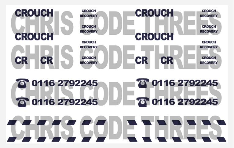 Code 3 Adhesive Vinyl Decals Suit Cabs - Crouch Recovery - 1/50 or 1/76 - Image 1 of 1