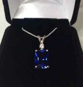 Smeraldo Taglio 5.25 KT Zaffiro Ciondolo Collana Blu e Bianco Gioielli Regalo - Foto 1 di 4