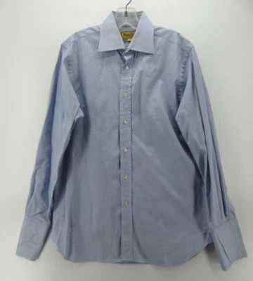 VINTAGE Paul Stuart Shirt Men 15 Blue Button Up French Cuffs Houndstooth USA - Image 1 of 4