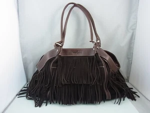 Hogan Damentasche mit Fransen Wildleder Leder Braun innen Rot Tasche - Picture 1 of 9