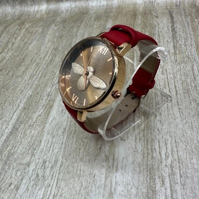 Olivia Burton Signature 28mm Bee Carnation Gold & Red Leather Strap Watch - Image 1 of 4