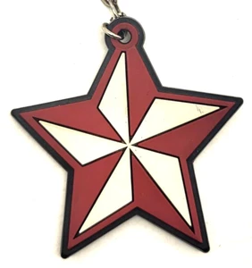 2.5" Red White & Black Rubber Star Keychain Bag Purse Luggage Charm Clip Fob - Picture 1 of 3