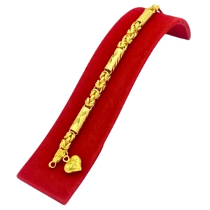 Bracelet Thai Baht 23K 24K Chain Yellow Gold Plated Bangle Heart Pendant Jewelry - Picture 1 of 7