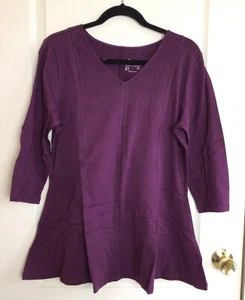 Denim & Co. Wine 3/4 sleeve V-neck peplum tunic Stretch top M - Picture 1 of 6