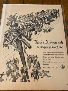 Vintage 1943 Bell Telephone System Christmas Rush On Telephone Wires ad - Picture 1 of 1