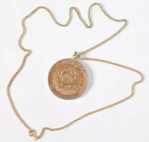 Vintage 1970s Zodiac Cancer Pendant Necklace Goldtone Medalion Astrology Coin - Picture 1 of 4