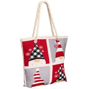 Holiday Tapestry Gnome Tote with Rope Handle easy to carry Tote - Picture 1 of 3