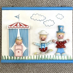 Vintage IRMI Wooden Circus Wall Plaque :: Hand-Painted Nursery Decor :: Blue - Picture 1 of 13