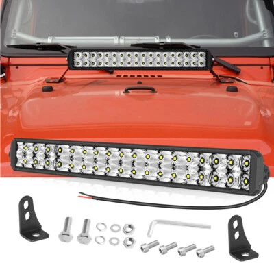 Dual Row 20" Hood Mount LED Light Bar Spot Flood for 1997-2006 Jeep Wrangler TJ - Image 1 of 4