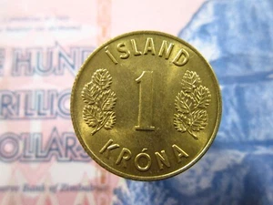 Iceland 1 Krona 1975 Unc Island World Money Coin bh8L - Picture 1 of 2