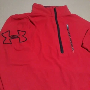 Maglione Under Armour uomo M vestibilità ampia 1/4 zip pile rosso ricamato finto collo - Foto 1 di 13