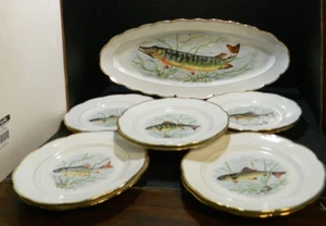 Antique (11) Piece French Porcelain Co. 21" Fish Platter Set Excellent Cond - Picture 1 of 13